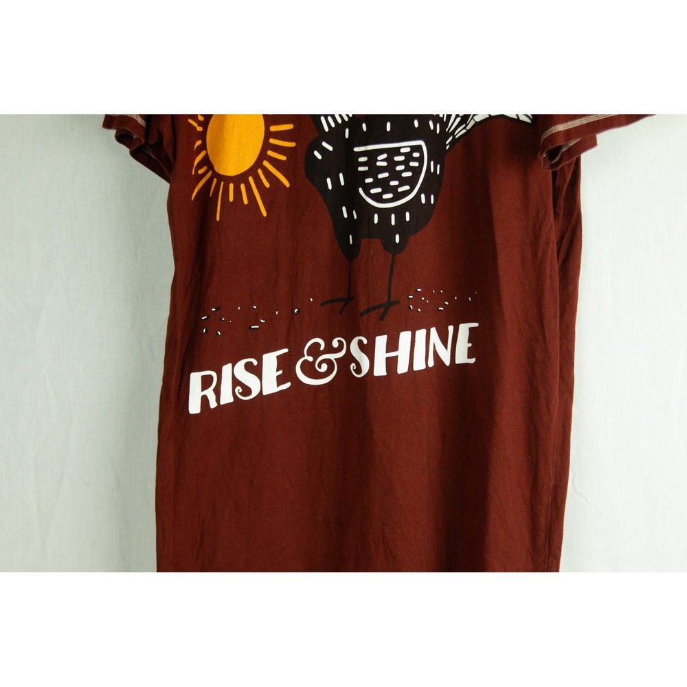 Lazy One Womens Rise & Shine Rooster Graphic Nightshirt Burgundy Cotton One Size - Picture 4 of 10